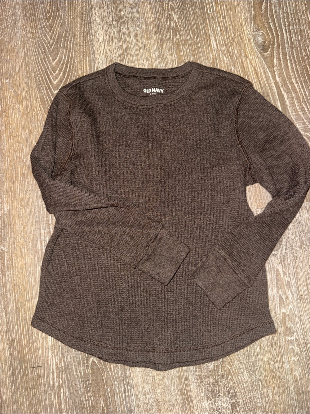 Old Navy Brown Crewneck Waffle Thermal Shirt boys 6-7